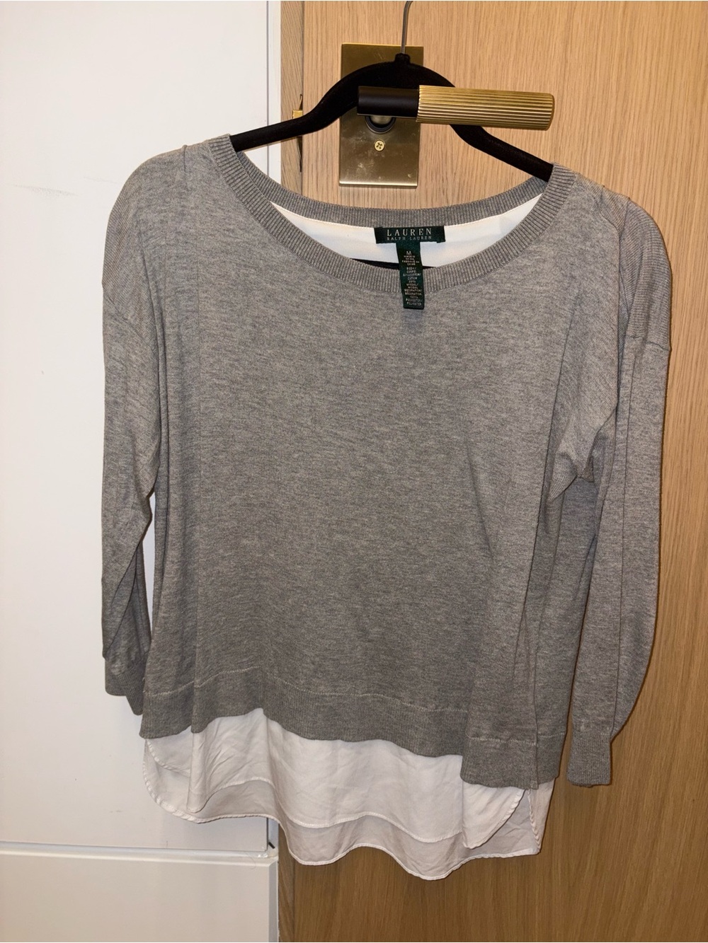 Lauren Ralph Lauren Gray Layered Pullover Lightweight Sweater - Size Medium